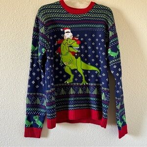 Blizzard Bay Santa T-Rex Christmas Ugly Sweater Party Knit Pullover Men’s Large